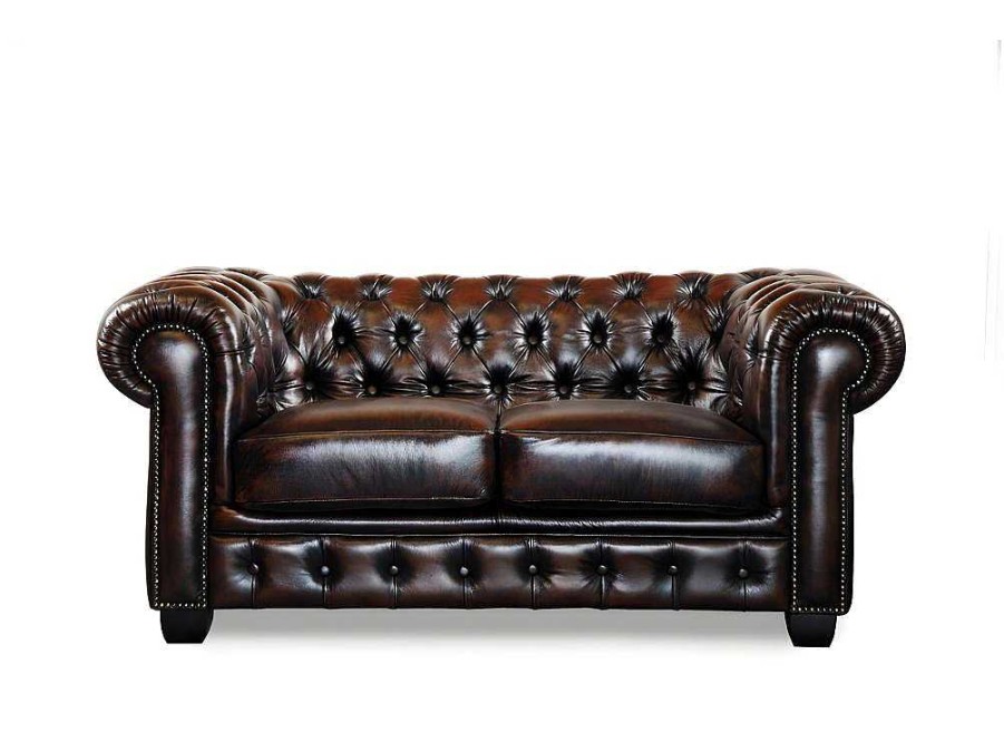 Conjunto De Sofa | Vente-unique Sofa 3+2 Lugares 100% Pele De Bufalo Castanho Reflexos Castanhos Estilo Chesterfield - Brenton