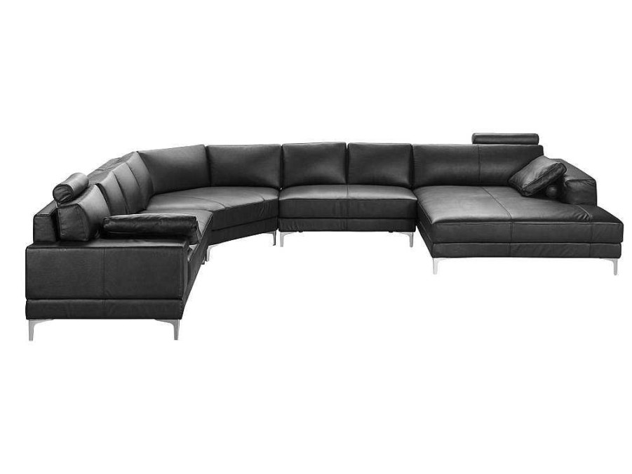 Sofa Panoramico | LINEA SOFA Grande Sofa De Canto Panoramico 7 Lugares Pele De Qualidade Superior Preto - Canto Direito - Donatello Ii