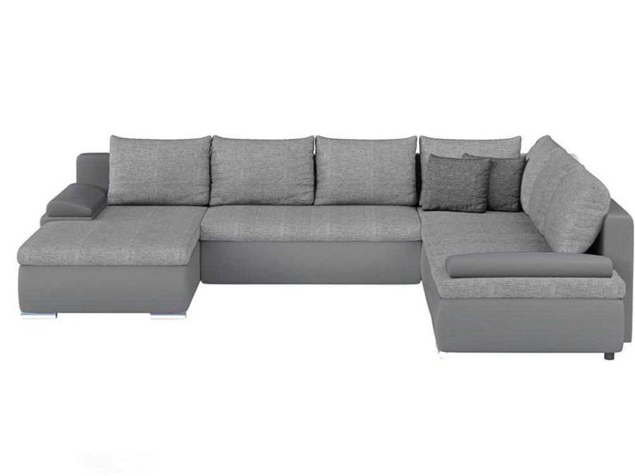 Sofa Panoramico | Vente-unique Sofa De Canto Panoramico Convertivel Em Cama E Reversivel Em Pele Sintetica E Tecido Cinzento - Dakota