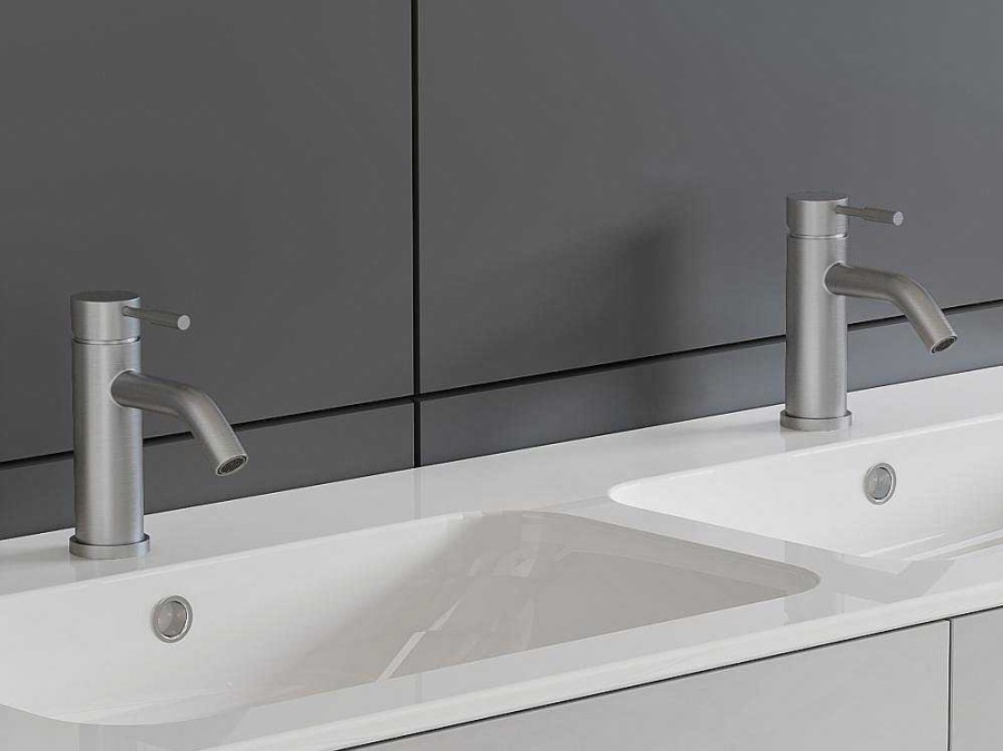 Torneira | Shower & Design Conjunto De 2 Torneiras Misturadoras Mecanicas Arredondadas Inox Cor Niquel Escovado A17 Cm - Salavan