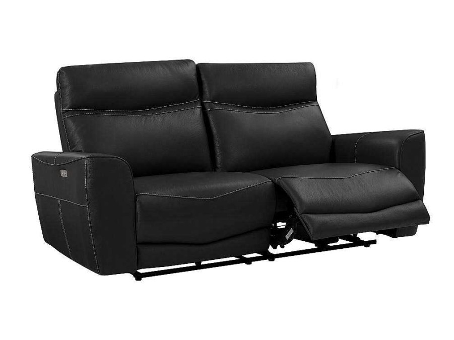 Sofa De 2 Ou 3 Lugares | Vente-unique Sofa De 3 Lugares Articulado Eletrico Em Couro De Vaca Preto - Damon