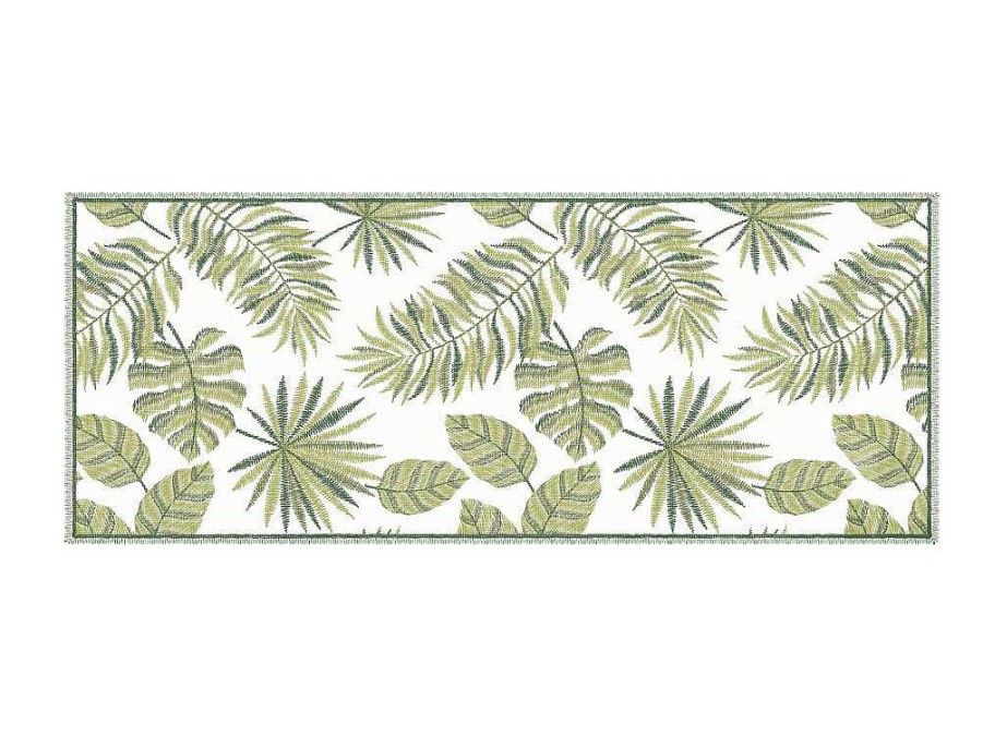 Tapetes De Corredor | OZAIA Tapete De Corredor Em Vinil Motivo Tropical 66X160 Cm Verde E Branco - Tropicala