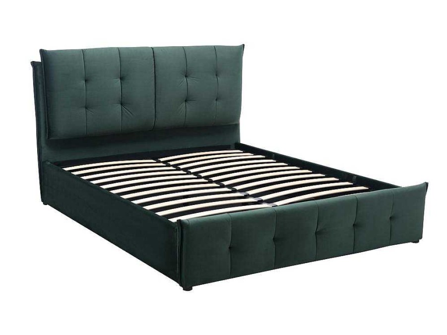 Cama Em Veludo | Vente-unique Cama Com Arrumacao 140 X 200 Cm Veludo Verde - Oleria