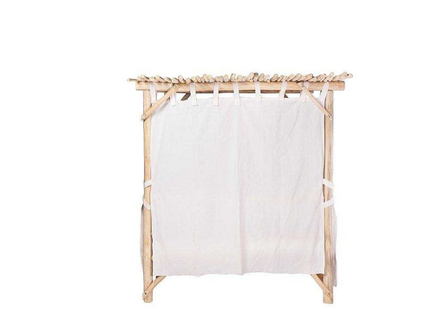 Espreguicadeira | MYLIA Cama De Jardim Com Dossel Em Teca Cor Natural Claro E Branco - Tulum