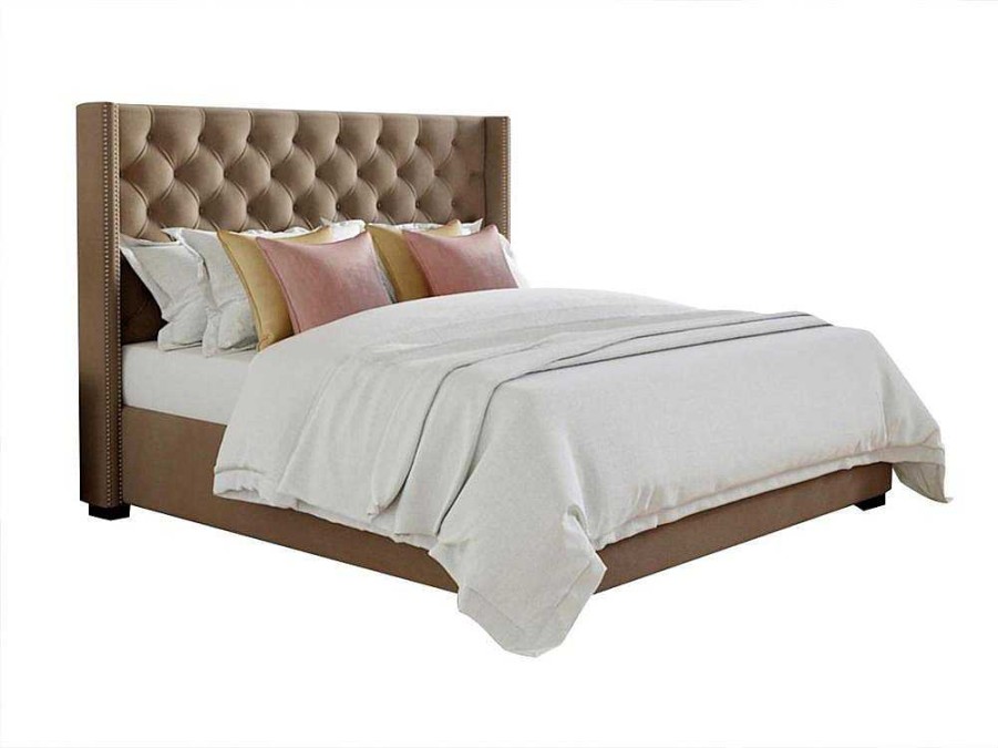 Cama De Adulto | Vente-unique Cama Massimo Cabeceira De Cama Em Capitone- 160X200Cm- Tecido Bege