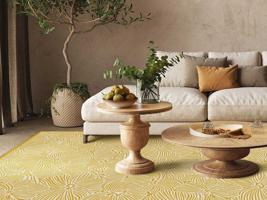 Tapete De Vinil | OZAIA Tapete Em Vinil Com Motivos Florais 120X180 Cm Amarelo E Branco - Capucina