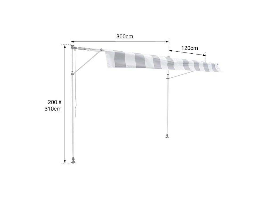 Toldo E Persiana De Exterior | Happy Garden Toldo De Varanda Chene 3 1,2M - Tecido Cinzento E Armacao Cinzenta