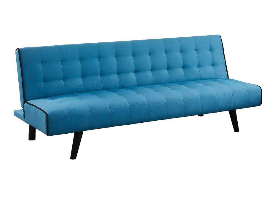 Sofa Cama Clic-Clac E Dobravel | Vente-unique Sofa Cama Clic Clac De 3 Lugares Em Tecido Azul E Contornos Pretos - Bayou