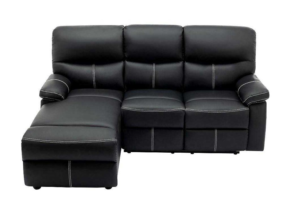 Sofa De Relaxamento Manual | Vente-unique Sofa De Canto Esquerdo Articulado Pele Sintetica Preto - Canby