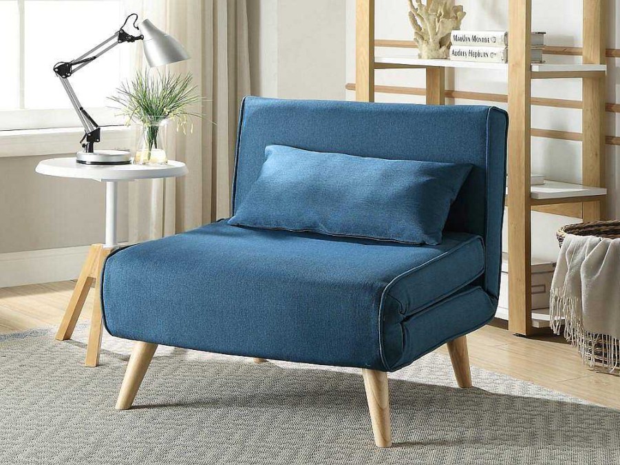 Poltrona Cama | Vente-unique Cadeirao Convertivel Em Tecido Azul - Posio