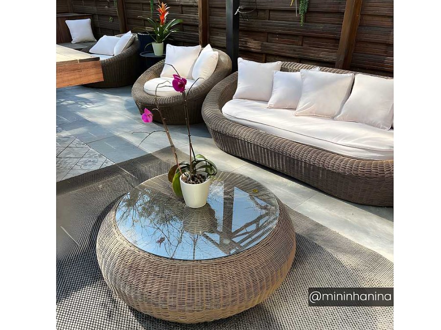 Conjunto Relax De Jardim | MYLIA Mesa De Centro De Jardim Em Resina Entrancada Caramelo - Whiteheaven