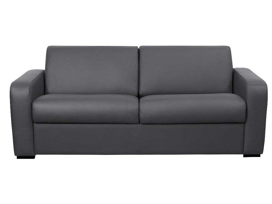 Sofa Cama De Abertura Rapida | Vente-unique Sofa De 3 Lugares Convertivel Abertura Rapida Em Couro Cinza Colchao 18 Cm - Bevis